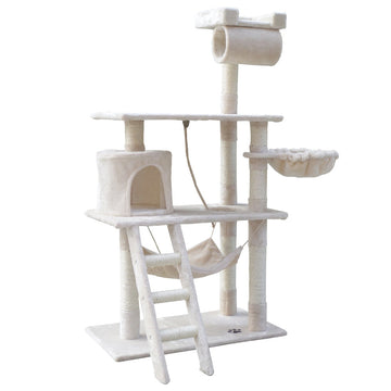 i.Pet Cat Tree 141cm Trees Scratching Post Scratcher Tower Condo House Furniture Wood Beige i.Pet